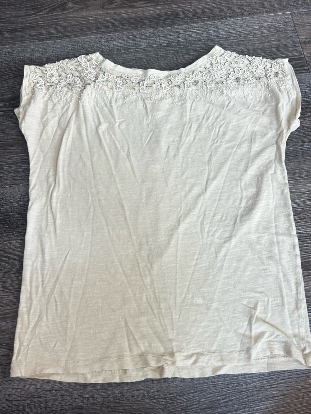 LOFT Cream Lace Yoke Short Sleeve Top